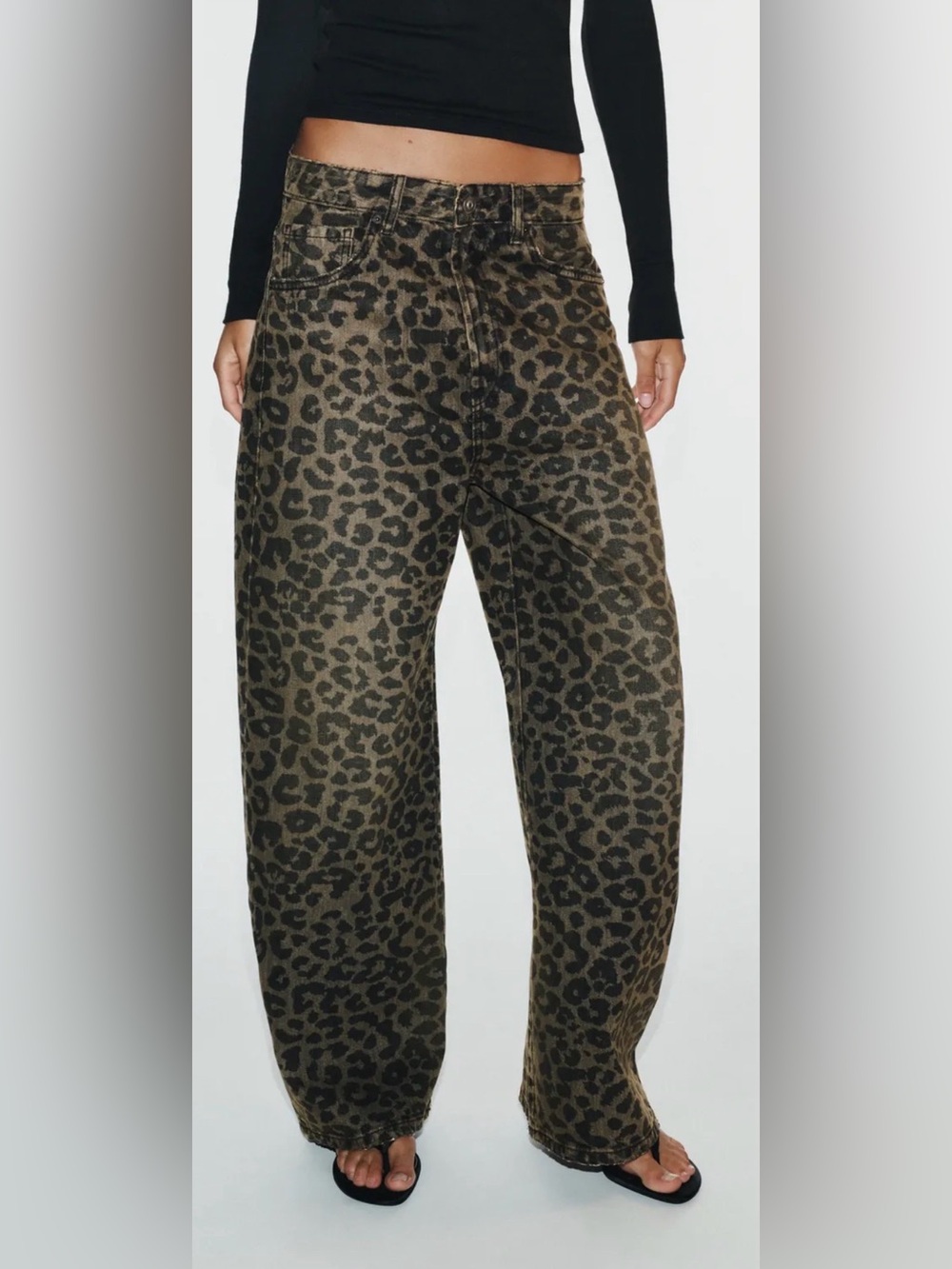 NWT Zara Baggy Fit Animal Print Jeans Mid Rise Straight Leg 6